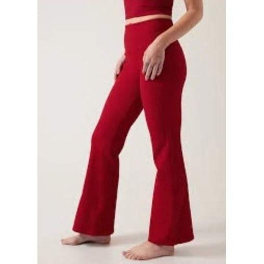 Athleta Salutation Stash Rib Flare Wide Leg Pants Red High Rise Ribbed Legging L